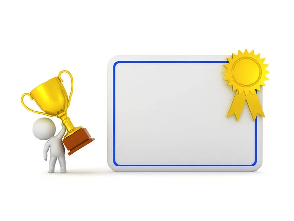 3D Character with Diploma and Trophy — Stock Photo, Image