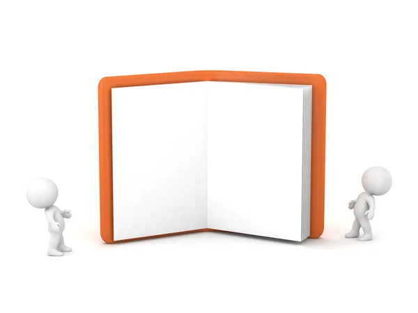 Personagens 3D e grande caderno aberto — Fotografia de Stock