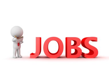  3d karakter bir iş işareti yanında bir not defteri ayakta tutan