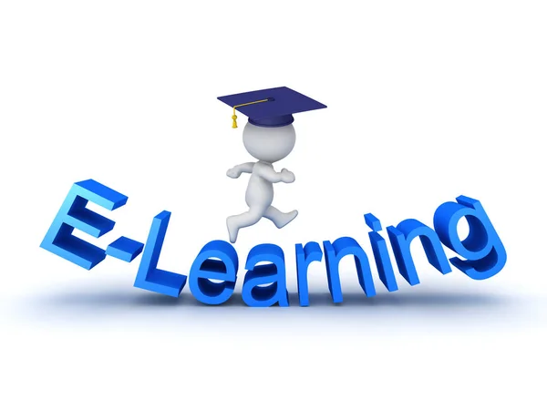 3D illustration of E-Learning sign with student above it — Stock Photo, Image