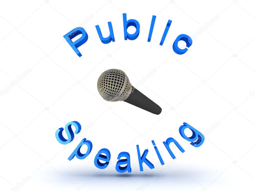 3D illustration of microphone and public speaking sign