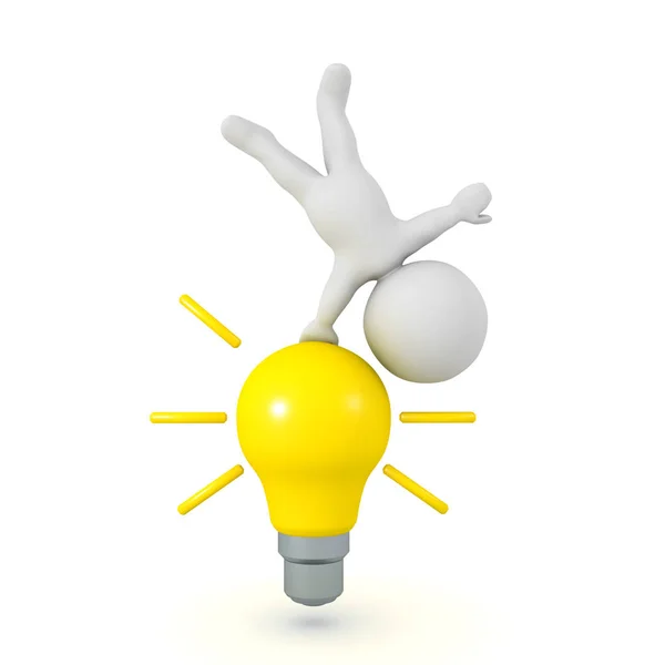 3D Character doing a handstand on a bright yellow light bulb — Stock Photo, Image