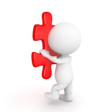 3D karakter üzerinde kırmızı bulmaca parçası tırmanma