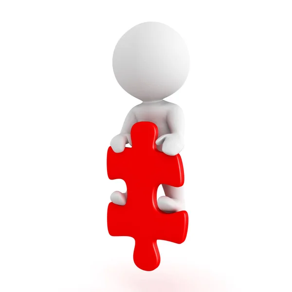 3D Character standing on red puzzle piece — Stock Photo, Image