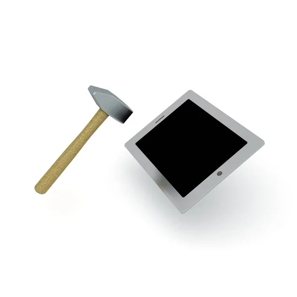 Illustration 3D de marteau de traîneau fracassant dispositif tablette — Photo