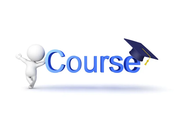 3D Character showing a sign of an educational course — Stock Photo, Image