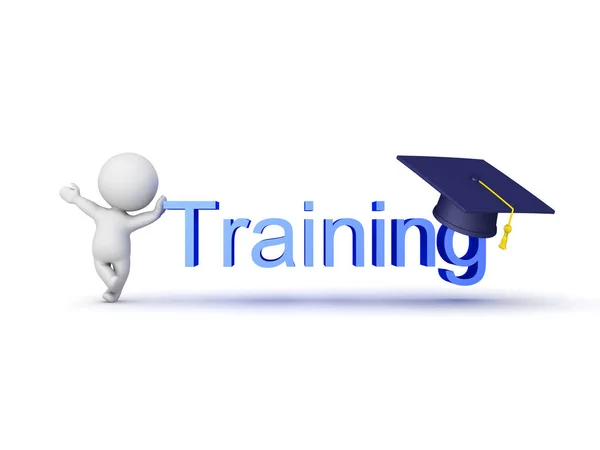 3D Character showing training sign with graduation cap on it — Stock Photo, Image