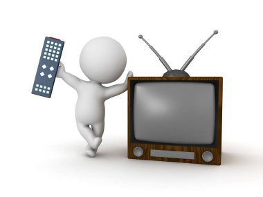  Uzaktan kumanda tutarak ve retro televi eğilerek 3d karakter