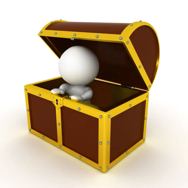 Personaje 3D dentro de un cofre del tesoro — Foto de Stock