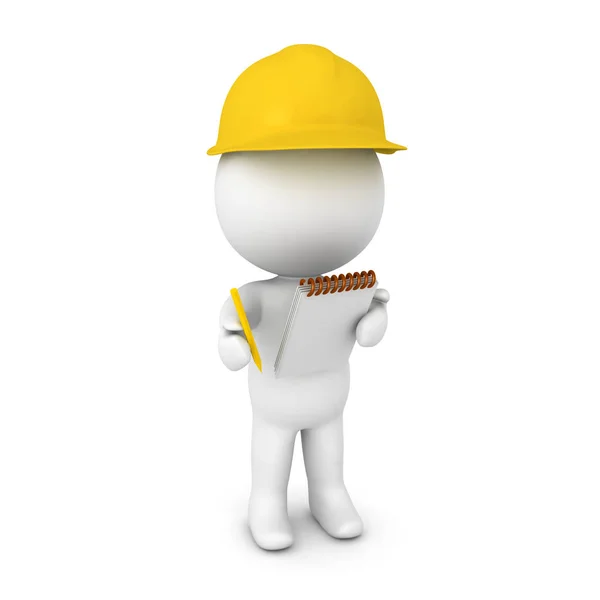 3D illustration of a researcher wearing yellow hard hat — Stock Photo, Image