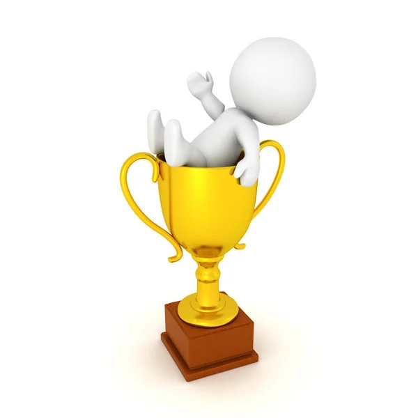 3D Character lounging inside of a golden trophy — Stock Photo, Image