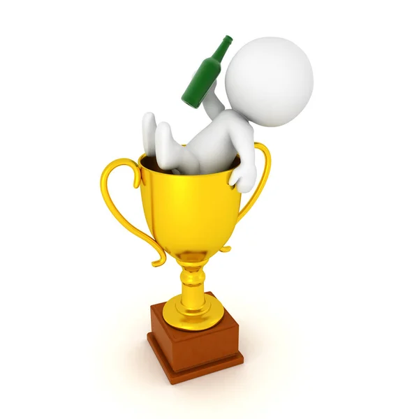 3D Character celebrating inside of a golden trophy — Stock Photo, Image