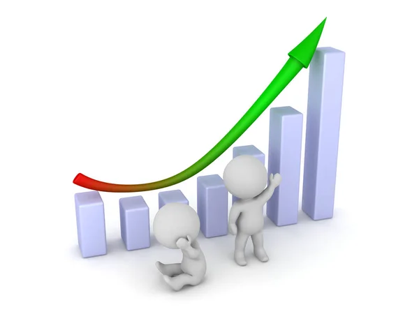 3D Characters and Chart Showing Recovery from Profit Dip — Stock Photo, Image