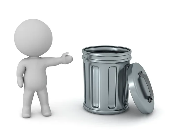 Caráter 3D mostrando lata de lixo — Fotografia de Stock