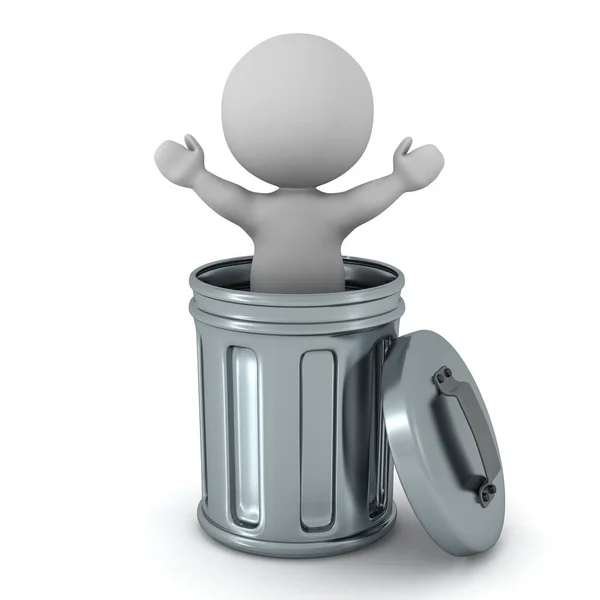 Personagem 3D dentro da lata de lixo — Fotografia de Stock
