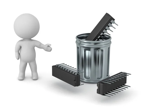 3D teken weergegeven: Trash Can met Microchips — Stockfoto