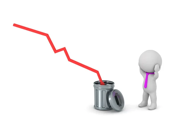 Stressed 3D Character with Statistics Going into Trash Can — Stock Photo, Image