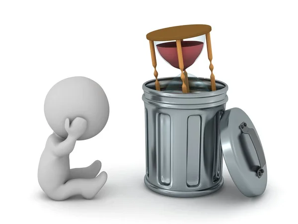 3D Character Throwing Time into the Trash — Stock Photo, Image