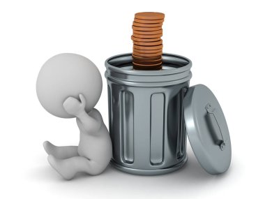 Bir çöp tenekesi paralar ile 3D karakter vurguladı