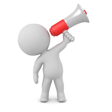 3d karakter bir megafon Holding