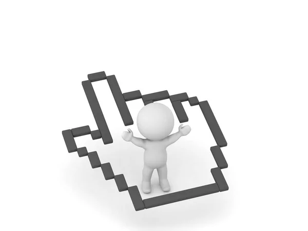 3D Character and Click Hand Cursor — Stock Photo, Image