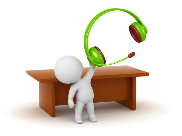 3D Character with Headphones and Desk — Stock Photo, Image