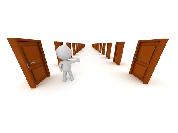 3D Character and Many Doors — Stock Photo, Image