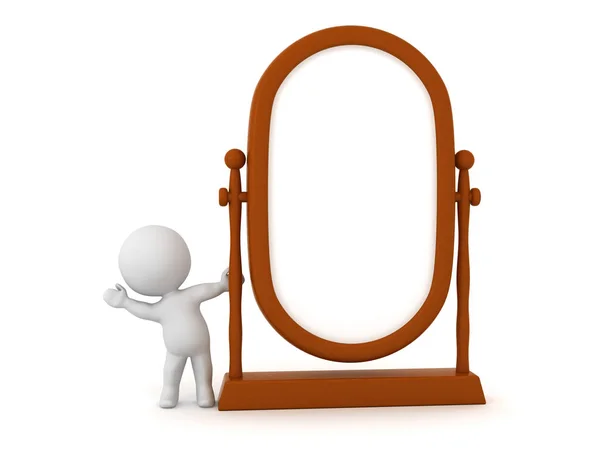 3D Character Waving from Behind Large Mirror — Stock Photo, Image