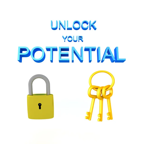 3D illustration of a padlock with keys and the text Unlock poten — Stock Photo, Image