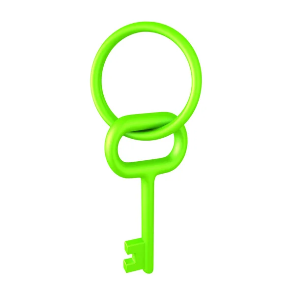 Illustration 3D d'une clé et d'un porte-clés vert brillant — Photo