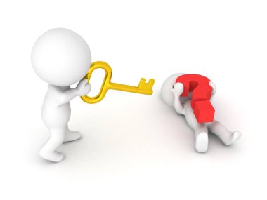 3d karakter bir kişiye çözüm sunan bir sorun yapışan