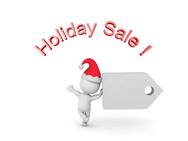 3D Character presenting a holiday sale price tag — Stock Photo, Image