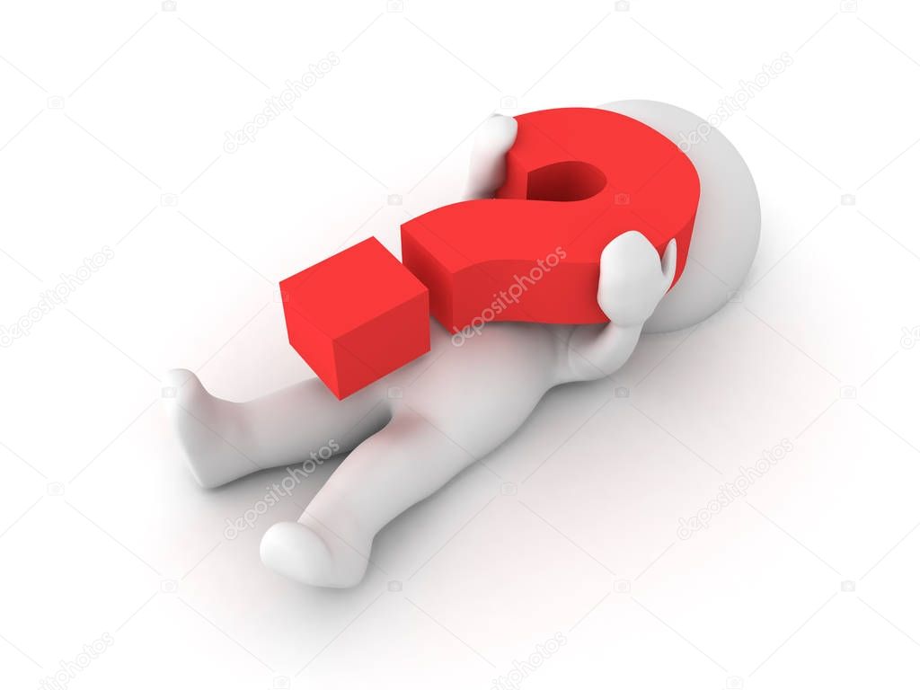 3D Character stuck under giant red question mark