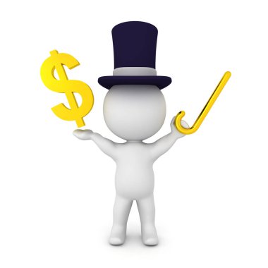 bankacı silindir şapka kollarını kaldırdı ve altın ile 3D çizimi