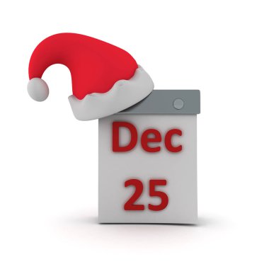 25 Aralık Noel Baba şapkası ile gösteren bir takvim 3B çizimi