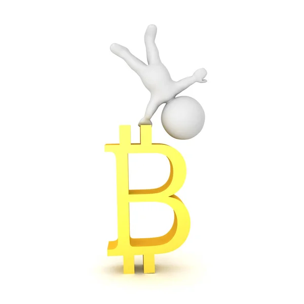 3D Character doing a handstand on a bitcoin symbol — Stock Photo, Image