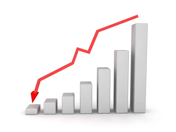 3D-financiële graph-grafiek weergegeven: daling met naar beneden rode pijl — Stockfoto