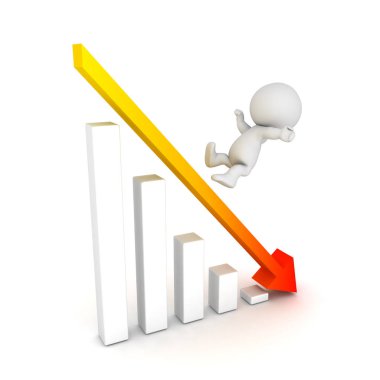 3d karakter grafik gösteren düşüş kapalı düşen