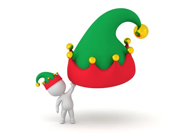 3D Character Holding a Large Elf Hat — Stock Photo, Image