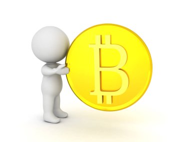 3d karakter bir altın bitcoin holding