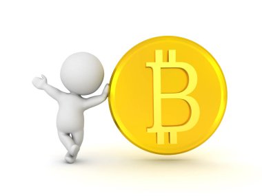 sallayarak ve altın bitcoin yaslanarak 3d karakter