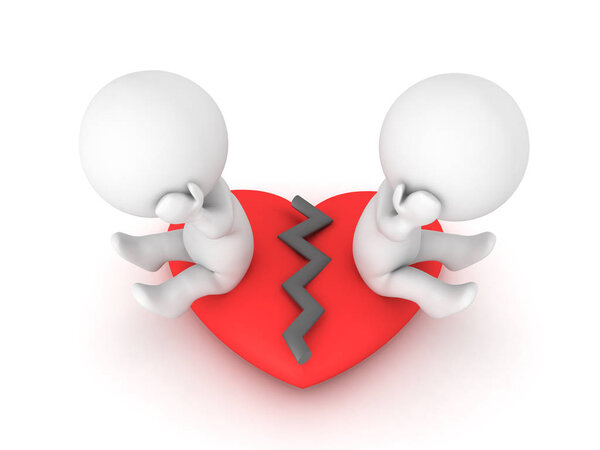 3D illustration depicting a couple breaking up