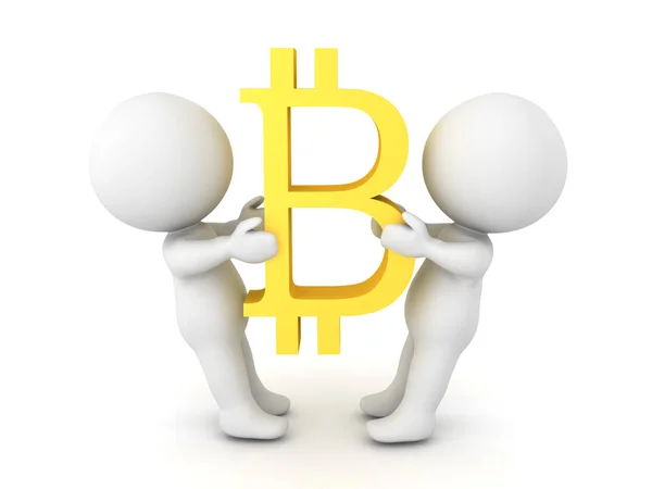 Two 3D Characters fighting over  bitcoin — Stock Photo, Image