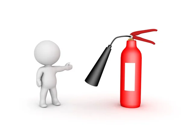 3D Character showing red fire extinguisher — Stock Photo, Image