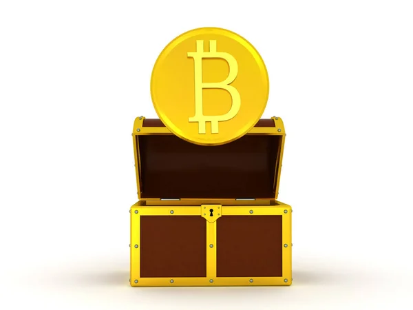 3D-Illustration des goldglänzenden Bitcoin, der aus der Brust kommt — Stockfoto