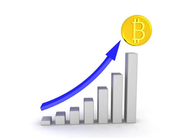 Bitcoin büyüme gösteren 3B sütun grafik — Stok fotoğraf