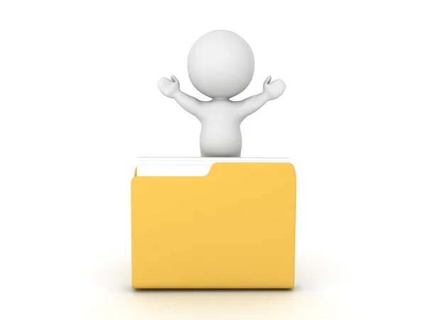 3D Character with arms raised sitting inside a folder — Stock Photo, Image