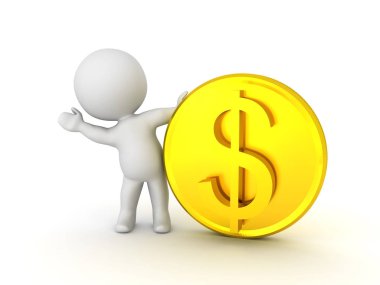 3D karakter gizleme ve altın dolar para arkasından sallayarak