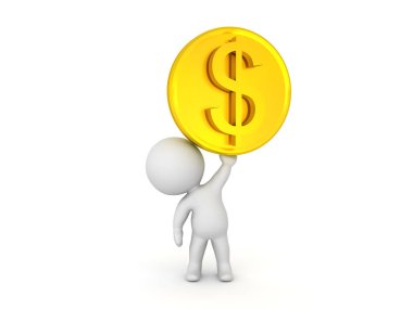3d karakter altın dolar para kaldırma