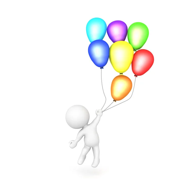 3D teken vliegen weg houden veel ballonnen — Stockfoto